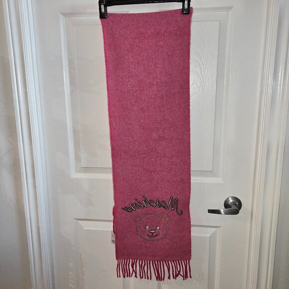 Moschino Teddy Bear-Embroidered Wool Scarf - Fuchsia - Picture 5 of 7